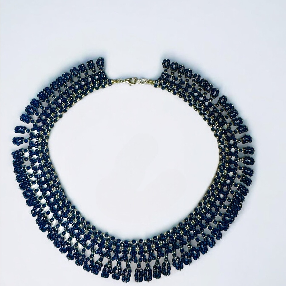 Handmade “Sapphire” Glass Seed Bead Ukrainian Gerdan Necklace- Formal Pa… - Picture 7 of 8